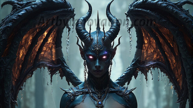 In a dark, ethereal realm, in the midst of the darkness, a figure emerges with an aura of power and magnetism. He is both horrific and strangely captivating, drawing the eye even as he repels the soul. His form is indistinct at first, a ripple in the oppressive blackness, you want to run but you become overwhelmed, drawn in to this creatures powers. Captative by both fear and beauty, you realize, he's a male succubus demon. Deep within the ruins of hell, with a sword in your hand, ready to battle, but unwilling or unable to do so. His skin, flickering fires, casting a dynamic glow across his glistening wet, shinny, body. The flames dance along his chiseled muscular torso and body, casting vibrant hues that seem to emanate from his very core. His eyes, have a piercing glow, locked in a gaze, his eyes, exudes confidence and authority. Unable to move, or unwilling to do so, drawn by his almost completely nude body and overwhelmed by his powers, you given to his will.