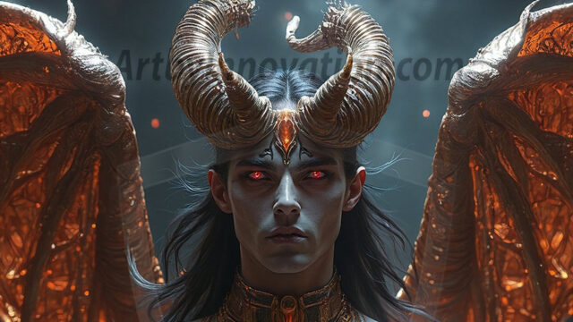 In a dark, ethereal realm, in the midst of the darkness, a figure emerges with an aura of power and magnetism. He is both horrific and strangely captivating, drawing the eye even as he repels the soul. His form is indistinct at first, a ripple in the oppressive blackness, you want to run but you become overwhelmed, drawn in to this creatures powers. Captative by both fear and beauty, you realize, he's a male succubus demon. Deep within the ruins of hell, with a sword in your hand, ready to battle, but unwilling or unable to do so. His skin, flickering fires, casting a dynamic glow across his glistening wet, shinny, body. The flames dance along his chiseled muscular torso and body, casting vibrant hues that seem to emanate from his very core. His eyes, have a piercing glow, locked in a gaze, his eyes, exudes confidence and authority. Unable to move, or unwilling to do so, drawn by his almost completely nude body and overwhelmed by his powers, you given to his will.