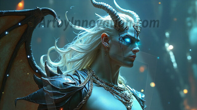 In a dark, ethereal realm, in the midst of the darkness, a figure emerges with an aura of power and magnetism. He is both horrific and strangely captivating, drawing the eye even as he repels the soul. His form is indistinct at first, a ripple in the oppressive blackness, you want to run but you become overwhelmed, drawn in to this creatures powers. Captative by both fear and beauty, you realize, he's a male succubus demon. Deep within the ruins of hell, with a sword in your hand, ready to battle, but unwilling or unable to do so. His skin, flickering fires, casting a dynamic glow across his glistening wet, shinny, body. The flames dance along his chiseled muscular torso and body, casting vibrant hues that seem to emanate from his very core. His eyes, have a piercing glow, locked in a gaze, his eyes, exudes confidence and authority. Unable to move, or unwilling to do so, drawn by his almost completely nude body and overwhelmed by his powers, you given to his will.