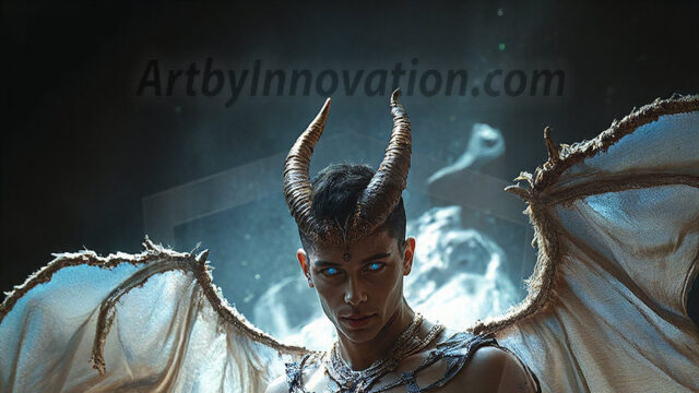 In a dark, ethereal realm, in the midst of the darkness, a figure emerges with an aura of power and magnetism. He is both horrific and strangely captivating, drawing the eye even as he repels the soul. His form is indistinct at first, a ripple in the oppressive blackness, you want to run but you become overwhelmed, drawn in to this creatures powers. Captative by both fear and beauty, you realize, he's a male succubus demon. Deep within the ruins of hell, with a sword in your hand, ready to battle, but unwilling or unable to do so. His skin, flickering fires, casting a dynamic glow across his glistening wet, shinny, body. The flames dance along his chiseled muscular torso and body, casting vibrant hues that seem to emanate from his very core. His eyes, have a piercing glow, locked in a gaze, his eyes, exudes confidence and authority. Unable to move, or unwilling to do so, drawn by his almost completely nude body and overwhelmed by his powers, you given to his will.