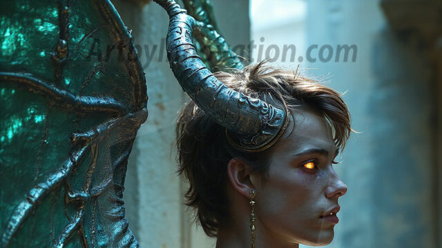 In a dark, ethereal realm, in the midst of the darkness, a figure emerges with an aura of power and magnetism. He is both horrific and strangely captivating, drawing the eye even as he repels the soul. His form is indistinct at first, a ripple in the oppressive blackness, you want to run but you become overwhelmed, drawn in to this creatures powers. Captative by both fear and beauty, you realize, he's a male succubus demon. Deep within the ruins of hell, with a sword in your hand, ready to battle, but unwilling or unable to do so. His skin, flickering fires, casting a dynamic glow across his glistening wet, shinny, body. The flames dance along his chiseled muscular torso and body, casting vibrant hues that seem to emanate from his very core. His eyes, have a piercing glow, locked in a gaze, his eyes, exudes confidence and authority. Unable to move, or unwilling to do so, drawn by his almost completely nude body and overwhelmed by his powers, you given to his will.