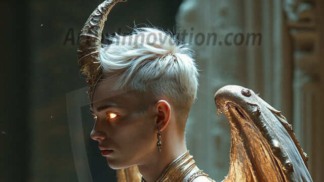 In a dark, ethereal realm, in the midst of the darkness, a figure emerges with an aura of power and magnetism. He is both horrific and strangely captivating, drawing the eye even as he repels the soul. His form is indistinct at first, a ripple in the oppressive blackness, you want to run but you become overwhelmed, drawn in to this creatures powers. Captative by both fear and beauty, you realize, he's a male succubus demon. Deep within the ruins of hell, with a sword in your hand, ready to battle, but unwilling or unable to do so. His skin, flickering fires, casting a dynamic glow across his glistening wet, shinny, body. The flames dance along his chiseled muscular torso and body, casting vibrant hues that seem to emanate from his very core. His eyes, have a piercing glow, locked in a gaze, his eyes, exudes confidence and authority. Unable to move, or unwilling to do so, drawn by his almost completely nude body and overwhelmed by his powers, you given to his will.