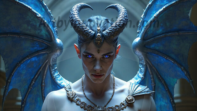 In a dark, ethereal realm, in the midst of the darkness, a figure emerges with an aura of power and magnetism. He is both horrific and strangely captivating, drawing the eye even as he repels the soul. His form is indistinct at first, a ripple in the oppressive blackness, you want to run but you become overwhelmed, drawn in to this creatures powers. Captative by both fear and beauty, you realize, he's a male succubus demon. Deep within the ruins of hell, with a sword in your hand, ready to battle, but unwilling or unable to do so. His skin, flickering fires, casting a dynamic glow across his glistening wet, shinny, body. The flames dance along his chiseled muscular torso and body, casting vibrant hues that seem to emanate from his very core. His eyes, have a piercing glow, locked in a gaze, his eyes, exudes confidence and authority. Unable to move, or unwilling to do so, drawn by his almost completely nude body and overwhelmed by his powers, you given to his will.