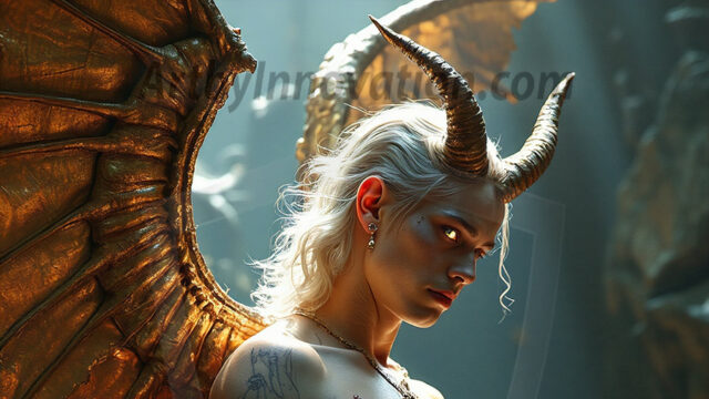 In a dark, ethereal realm, in the midst of the darkness, a figure emerges with an aura of power and magnetism. He is both horrific and strangely captivating, drawing the eye even as he repels the soul. His form is indistinct at first, a ripple in the oppressive blackness, you want to run but you become overwhelmed, drawn in to this creatures powers. Captative by both fear and beauty, you realize, he's a male succubus demon. Deep within the ruins of hell, with a sword in your hand, ready to battle, but unwilling or unable to do so. His skin, flickering fires, casting a dynamic glow across his glistening wet, shinny, body. The flames dance along his chiseled muscular torso and body, casting vibrant hues that seem to emanate from his very core. His eyes, have a piercing glow, locked in a gaze, his eyes, exudes confidence and authority. Unable to move, or unwilling to do so, drawn by his almost completely nude body and overwhelmed by his powers, you given to his will.