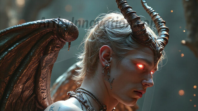 In a dark, ethereal realm, in the midst of the darkness, a figure emerges with an aura of power and magnetism. He is both horrific and strangely captivating, drawing the eye even as he repels the soul. His form is indistinct at first, a ripple in the oppressive blackness, you want to run but you become overwhelmed, drawn in to this creatures powers. Captative by both fear and beauty, you realize, he's a male succubus demon. Deep within the ruins of hell, with a sword in your hand, ready to battle, but unwilling or unable to do so. His skin, flickering fires, casting a dynamic glow across his glistening wet, shinny, body. The flames dance along his chiseled muscular torso and body, casting vibrant hues that seem to emanate from his very core. His eyes, have a piercing glow, locked in a gaze, his eyes, exudes confidence and authority. Unable to move, or unwilling to do so, drawn by his almost completely nude body and overwhelmed by his powers, you given to his will.