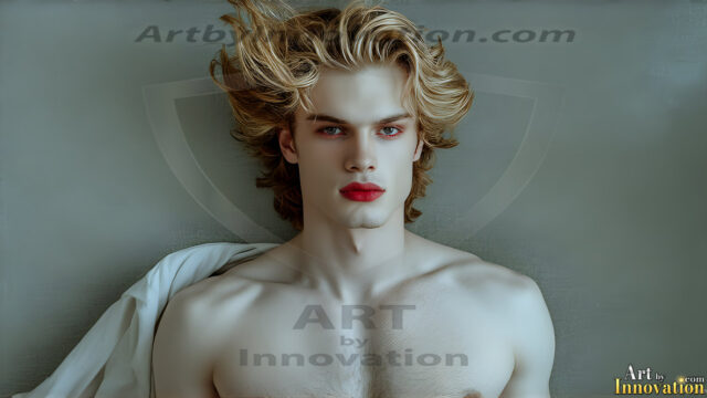 The Vampire Lestat de Lioncourt, created by Anne Rice, is a fascinating and complex character in The Vampire Chronicles novels. He's known for his captivating blend of vampiric existence and a lingering humanity. From Interview with a Vampire, The Vampire Lestat, and Queen of the Damned novels. I've created a series of images that I feel represent the man behind the vampire. In the midst of the darkness, a scary figure emerges with an aura of power and magnetism. Around his neck, a bold silver necklace glimmers, adding a touch of regal elegance to his dark ensemble. His lips, a vivid shade of red, open slightly to reveal his true nature, as he reveals his fangs, and a predatory grin from his stunningly handsome face, hinting at his primal nature. Strands of hair cascade around his face, capturing the silvery glow of the bright moonlight, and adding a touch of mystery to his intense visage, as they blow back in the wind.