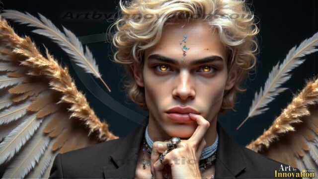 The Vampire Lestat de Lioncourt, created by Anne Rice, is a fascinating and complex character in The Vampire Chronicles novels. He's known for his captivating blend of vampiric existence and a lingering humanity. From Interview with a Vampire, The Vampire Lestat, and Queen of the Damned novels. I've created a series of images that I feel represent the man behind the vampire. In the midst of the darkness, a scary figure emerges with an aura of power and magnetism. Around his neck, a bold silver necklace glimmers, adding a touch of regal elegance to his dark ensemble. His lips, a vivid shade of red, open slightly to reveal his true nature, as he reveals his fangs, and a predatory grin from his stunningly handsome face, hinting at his primal nature. Strands of hair cascade around his face, capturing the silvery glow of the bright moonlight, and adding a touch of mystery to his intense visage, as they blow back in the wind.