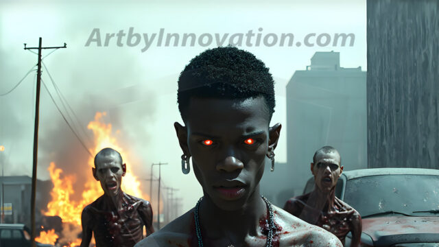 Twinkapocalypse, When Young Male Zombie Twinks, Attack. It's a zombie apocalypse, where young, handsome, freshly turned zombies, still handsome, and even sexy, wonder the city streets, looking for brains to eat. There are cars on fire, trash everywhere, chaos is in the amidst. A young man, covered with blood, dirty, with messy hair, with pale grey skin, dark circles around his eyes, and black lips, walking down a main city street. In this post-apocalyptic city, doing the classic, zombie walk, his head slightly tilted, mouth slightly opened, moaning, brains.