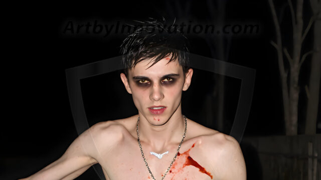 Twinkapocalypse, When Young Male Zombie Twinks, Attack. It's a zombie apocalypse, where young, handsome, freshly turned zombies, still handsome, and even sexy, wonder the city streets, looking for brains to eat. There are cars on fire, trash everywhere, chaos is in the amidst. A young man, covered with blood, dirty, with messy hair, with pale grey skin, dark circles around his eyes, and black lips, walking down a main city street. In this post-apocalyptic city, doing the classic, zombie walk, his head slightly tilted, mouth slightly opened, moaning, brains.