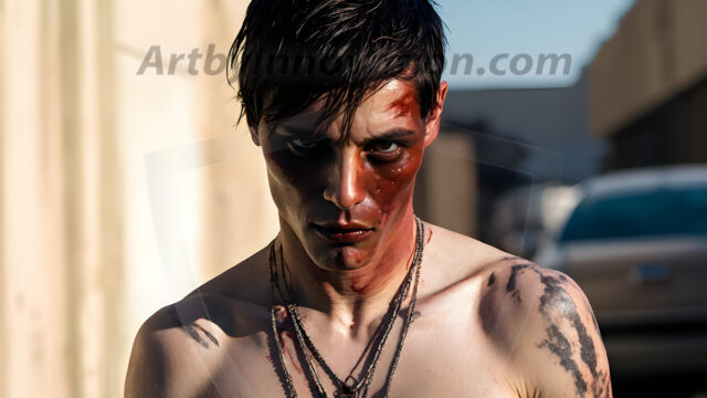 Twinkapocalypse, When Young Male Zombie Twinks, Attack. It's a zombie apocalypse, where young, handsome, freshly turned zombies, still handsome, and even sexy, wonder the city streets, looking for brains to eat. There are cars on fire, trash everywhere, chaos is in the amidst. A young man, covered with blood, dirty, with messy hair, with pale grey skin, dark circles around his eyes, and black lips, walking down a main city street. In this post-apocalyptic city, doing the classic, zombie walk, his head slightly tilted, mouth slightly opened, moaning, brains.