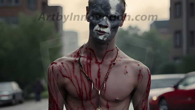 Twinkapocalypse, When Young Male Zombie Twinks, Attack. It's a zombie apocalypse, where young, handsome, freshly turned zombies, still handsome, and even sexy, wonder the city streets, looking for brains to eat. There are cars on fire, trash everywhere, chaos is in the amidst. A young man, covered with blood, dirty, with messy hair, with pale grey skin, dark circles around his eyes, and black lips, walking down a main city street. In this post-apocalyptic city, doing the classic, zombie walk, his head slightly tilted, mouth slightly opened, moaning, brains.