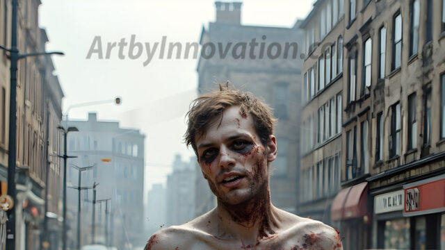 Twinkapocalypse, When Young Male Zombie Twinks, Attack. It's a zombie apocalypse, where young, handsome, freshly turned zombies, still handsome, and even sexy, wonder the city streets, looking for brains to eat. There are cars on fire, trash everywhere, chaos is in the amidst. A young man, covered with blood, dirty, with messy hair, with pale grey skin, dark circles around his eyes, and black lips, walking down a main city street. In this post-apocalyptic city, doing the classic, zombie walk, his head slightly tilted, mouth slightly opened, moaning, brains.