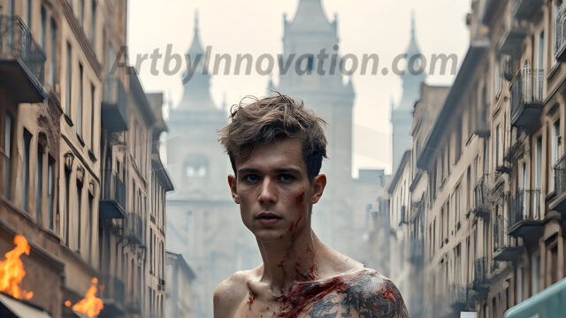 Twinkapocalypse, When Young Male Zombie Twinks, Attack. It's a zombie apocalypse, where young, handsome, freshly turned zombies, still handsome, and even sexy, wonder the city streets, looking for brains to eat. There are cars on fire, trash everywhere, chaos is in the amidst. A young man, covered with blood, dirty, with messy hair, with pale grey skin, dark circles around his eyes, and black lips, walking down a main city street. In this post-apocalyptic city, doing the classic, zombie walk, his head slightly tilted, mouth slightly opened, moaning, brains.