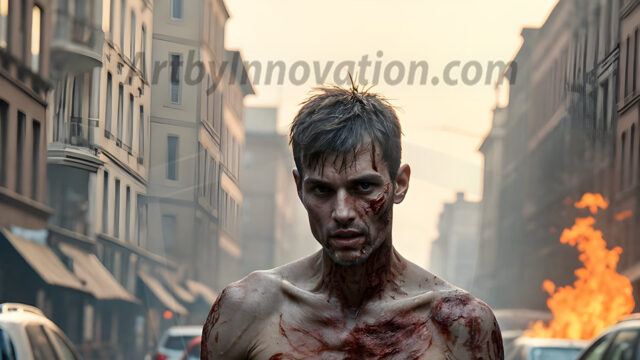 Twinkapocalypse, When Young Male Zombie Twinks, Attack. It's a zombie apocalypse, where young, handsome, freshly turned zombies, still handsome, and even sexy, wonder the city streets, looking for brains to eat. There are cars on fire, trash everywhere, chaos is in the amidst. A young man, covered with blood, dirty, with messy hair, with pale grey skin, dark circles around his eyes, and black lips, walking down a main city street. In this post-apocalyptic city, doing the classic, zombie walk, his head slightly tilted, mouth slightly opened, moaning, brains.