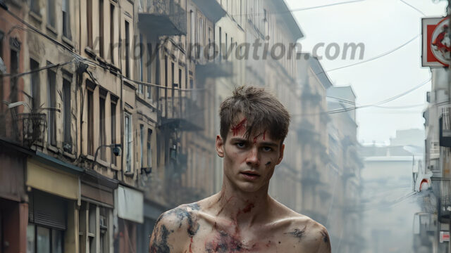 Twinkapocalypse, When Young Male Zombie Twinks, Attack. It's a zombie apocalypse, where young, handsome, freshly turned zombies, still handsome, and even sexy, wonder the city streets, looking for brains to eat. There are cars on fire, trash everywhere, chaos is in the amidst. A young man, covered with blood, dirty, with messy hair, with pale grey skin, dark circles around his eyes, and black lips, walking down a main city street. In this post-apocalyptic city, doing the classic, zombie walk, his head slightly tilted, mouth slightly opened, moaning, brains.