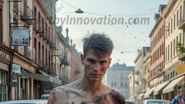 Twinkapocalypse, When Young Male Zombie Twinks, Attack. It's a zombie apocalypse, where young, handsome, freshly turned zombies, still handsome, and even sexy, wonder the city streets, looking for brains to eat. There are cars on fire, trash everywhere, chaos is in the amidst. A young man, covered with blood, dirty, with messy hair, with pale grey skin, dark circles around his eyes, and black lips, walking down a main city street. In this post-apocalyptic city, doing the classic, zombie walk, his head slightly tilted, mouth slightly opened, moaning, brains.