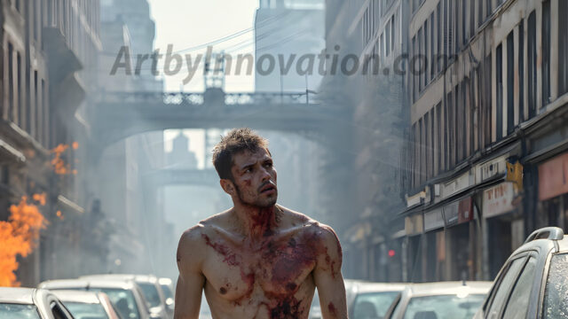 Twinkapocalypse, When Young Male Zombie Twinks, Attack. It's a zombie apocalypse, where young, handsome, freshly turned zombies, still handsome, and even sexy, wonder the city streets, looking for brains to eat. There are cars on fire, trash everywhere, chaos is in the amidst. A young man, covered with blood, dirty, with messy hair, with pale grey skin, dark circles around his eyes, and black lips, walking down a main city street. In this post-apocalyptic city, doing the classic, zombie walk, his head slightly tilted, mouth slightly opened, moaning, brains.