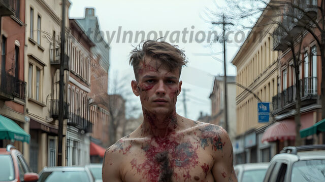 Twinkapocalypse, When Young Male Zombie Twinks, Attack. It's a zombie apocalypse, where young, handsome, freshly turned zombies, still handsome, and even sexy, wonder the city streets, looking for brains to eat. There are cars on fire, trash everywhere, chaos is in the amidst. A young man, covered with blood, dirty, with messy hair, with pale grey skin, dark circles around his eyes, and black lips, walking down a main city street. In this post-apocalyptic city, doing the classic, zombie walk, his head slightly tilted, mouth slightly opened, moaning, brains.