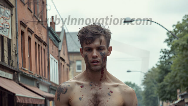 Twinkapocalypse, When Young Male Zombie Twinks, Attack. It's a zombie apocalypse, where young, handsome, freshly turned zombies, still handsome, and even sexy, wonder the city streets, looking for brains to eat. There are cars on fire, trash everywhere, chaos is in the amidst. A young man, covered with blood, dirty, with messy hair, with pale grey skin, dark circles around his eyes, and black lips, walking down a main city street. In this post-apocalyptic city, doing the classic, zombie walk, his head slightly tilted, mouth slightly opened, moaning, brains.