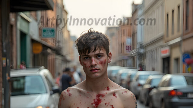 Twinkapocalypse, When Young Male Zombie Twinks, Attack. It's a zombie apocalypse, where young, handsome, freshly turned zombies, still handsome, and even sexy, wonder the city streets, looking for brains to eat. There are cars on fire, trash everywhere, chaos is in the amidst. A young man, covered with blood, dirty, with messy hair, with pale grey skin, dark circles around his eyes, and black lips, walking down a main city street. In this post-apocalyptic city, doing the classic, zombie walk, his head slightly tilted, mouth slightly opened, moaning, brains.