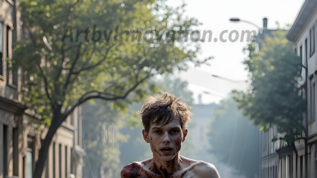 Twinkapocalypse, When Young Male Zombie Twinks, Attack. It's a zombie apocalypse, where young, handsome, freshly turned zombies, still handsome, and even sexy, wonder the city streets, looking for brains to eat. There are cars on fire, trash everywhere, chaos is in the amidst. A young man, covered with blood, dirty, with messy hair, with pale grey skin, dark circles around his eyes, and black lips, walking down a main city street. In this post-apocalyptic city, doing the classic, zombie walk, his head slightly tilted, mouth slightly opened, moaning, brains.