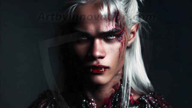 Darkness personified. This AI-generated collection features beautiful, handsome male vampires dressed in elegant black gothic attire — pale, alluring, and eternally dangerous. Set against dark atmospheric nightscapes, gothic architecture, and candlelit chambers, each vampire radiates cold supernatural beauty. Part of the Dark & Legendary Collection. Created using Flux.1 and ComfyUI by © Jeff Dupler | Art by Innovation | https://www.artbyinnovation.com