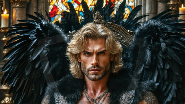 Vampires on Ornate Throne. A shirtless vampire male, wearing black leather pants, black leather boots, with glowing red eyes, sharp fangs, and prominent jawline. Sitting on a throne, a grand throne made of iron and silver, with a wall of skulls behind the throne, blood dripping from his red perky lips, with his dynamic pose. Strands of his vibrant black hair cascade around his face, blowing in the wind.