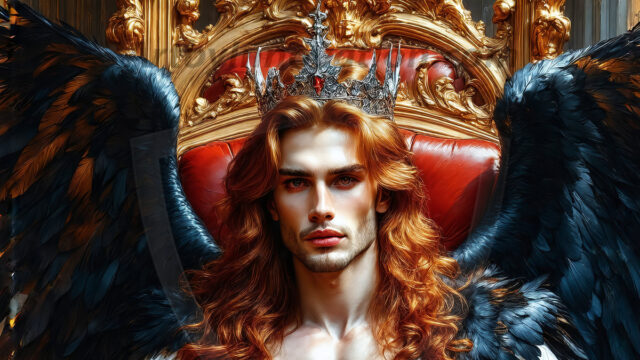 Vampires on Ornate Throne. A shirtless vampire male, wearing black leather pants, black leather boots, with glowing red eyes, sharp fangs, and prominent jawline. Sitting on a throne, a grand throne made of iron and silver, with a wall of skulls behind the throne, blood dripping from his red perky lips, with his dynamic pose. Strands of his vibrant black hair cascade around his face, blowing in the wind.