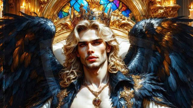 Vampires on Ornate Throne. A shirtless vampire male, wearing black leather pants, black leather boots, with glowing red eyes, sharp fangs, and prominent jawline. Sitting on a throne, a grand throne made of iron and silver, with a wall of skulls behind the throne, blood dripping from his red perky lips, with his dynamic pose. Strands of his vibrant black hair cascade around his face, blowing in the wind.