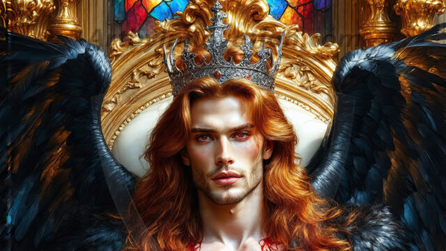 Vampires on Ornate Throne. A shirtless vampire male, wearing black leather pants, black leather boots, with glowing red eyes, sharp fangs, and prominent jawline. Sitting on a throne, a grand throne made of iron and silver, with a wall of skulls behind the throne, blood dripping from his red perky lips, with his dynamic pose. Strands of his vibrant black hair cascade around his face, blowing in the wind.