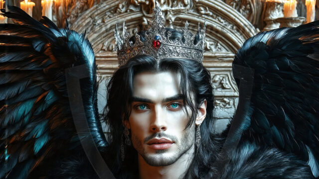 Vampires on Ornate Throne. A shirtless vampire male, wearing black leather pants, black leather boots, with glowing red eyes, sharp fangs, and prominent jawline. Sitting on a throne, a grand throne made of iron and silver, with a wall of skulls behind the throne, blood dripping from his red perky lips, with his dynamic pose. Strands of his vibrant black hair cascade around his face, blowing in the wind.