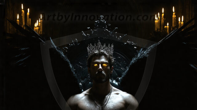 Vampires on Ornate Throne. A shirtless vampire male, wearing black leather pants, black leather boots, with glowing red eyes, sharp fangs, and prominent jawline. Sitting on a throne, a grand throne made of iron and silver, with a wall of skulls behind the throne, blood dripping from his red perky lips, with his dynamic pose. Strands of his vibrant black hair cascade around his face, blowing in the wind.