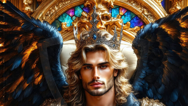 Vampires on Ornate Throne. A shirtless vampire male, wearing black leather pants, black leather boots, with glowing red eyes, sharp fangs, and prominent jawline. Sitting on a throne, a grand throne made of iron and silver, with a wall of skulls behind the throne, blood dripping from his red perky lips, with his dynamic pose. Strands of his vibrant black hair cascade around his face, blowing in the wind.