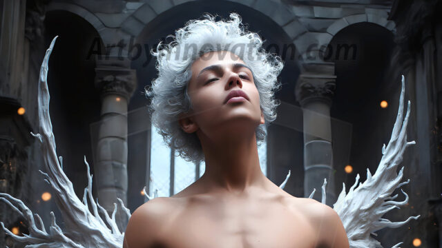 AI male art photos with a fantastical atmosphere. Imagine a Hogwarts School of Witchcraft student, from the Harry Potter series, a handsome, beautiful, and attractive, shirtless young teenage boy, standing firm against a threat. With a detailed Hogwarts castle background, casting a powerful spell, conjuring creatures based on their assigned house crest. From Demonic snakes, powerful lions, fierce badgers, or a murder of Crows. Dementors floating ominously in a cloudy sky, and sparks, shadows, and cinematic lighting, offering an otherworldly vibe.