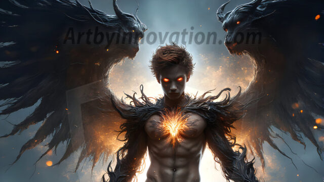 AI male art photos with a fantastical atmosphere. Imagine a Hogwarts School of Witchcraft student, from the Harry Potter series, a handsome, beautiful, and attractive, shirtless young teenage boy, standing firm against a threat. With a detailed Hogwarts castle background, casting a powerful spell, conjuring creatures based on their assigned house crest. From Demonic snakes, powerful lions, fierce badgers, or a murder of Crows. Dementors floating ominously in a cloudy sky, and sparks, shadows, and cinematic lighting, offering an otherworldly vibe.