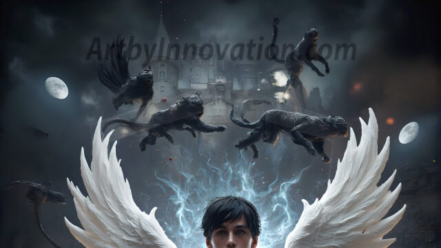 AI male art photos with a fantastical atmosphere. Imagine a Hogwarts School of Witchcraft student, from the Harry Potter series, a handsome, beautiful, and attractive, shirtless young teenage boy, standing firm against a threat. With a detailed Hogwarts castle background, casting a powerful spell, conjuring creatures based on their assigned house crest. From Demonic snakes, powerful lions, fierce badgers, or a murder of Crows. Dementors floating ominously in a cloudy sky, and sparks, shadows, and cinematic lighting, offering an otherworldly vibe.