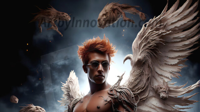 AI male art photos with a fantastical atmosphere. Imagine a Hogwarts School of Witchcraft student, from the Harry Potter series, a handsome, beautiful, and attractive, shirtless young teenage boy, standing firm against a threat. With a detailed Hogwarts castle background, casting a powerful spell, conjuring creatures based on their assigned house crest. From Demonic snakes, powerful lions, fierce badgers, or a murder of Crows. Dementors floating ominously in a cloudy sky, and sparks, shadows, and cinematic lighting, offering an otherworldly vibe.