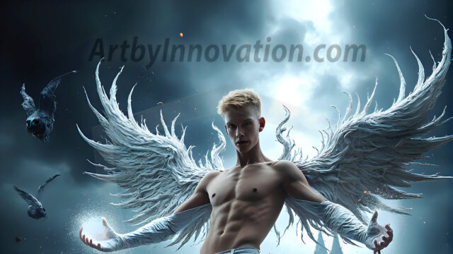 AI male art photos with a fantastical atmosphere. Imagine a Hogwarts School of Witchcraft student, from the Harry Potter series, a handsome, beautiful, and attractive, shirtless young teenage boy, standing firm against a threat. With a detailed Hogwarts castle background, casting a powerful spell, conjuring creatures based on their assigned house crest. From Demonic snakes, powerful lions, fierce badgers, or a murder of Crows. Dementors floating ominously in a cloudy sky, and sparks, shadows, and cinematic lighting, offering an otherworldly vibe.