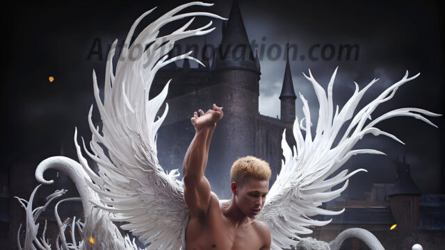 AI male art photos with a fantastical atmosphere. Imagine a Hogwarts School of Witchcraft student, from the Harry Potter series, a handsome, beautiful, and attractive, shirtless young teenage boy, standing firm against a threat. With a detailed Hogwarts castle background, casting a powerful spell, conjuring creatures based on their assigned house crest. From Demonic snakes, powerful lions, fierce badgers, or a murder of Crows. Dementors floating ominously in a cloudy sky, and sparks, shadows, and cinematic lighting, offering an otherworldly vibe.