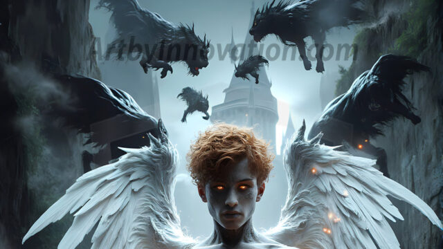 AI male art photos with a fantastical atmosphere. Imagine a Hogwarts School of Witchcraft student, from the Harry Potter series, a handsome, beautiful, and attractive, shirtless young teenage boy, standing firm against a threat. With a detailed Hogwarts castle background, casting a powerful spell, conjuring creatures based on their assigned house crest. From Demonic snakes, powerful lions, fierce badgers, or a murder of Crows. Dementors floating ominously in a cloudy sky, and sparks, shadows, and cinematic lighting, offering an otherworldly vibe.