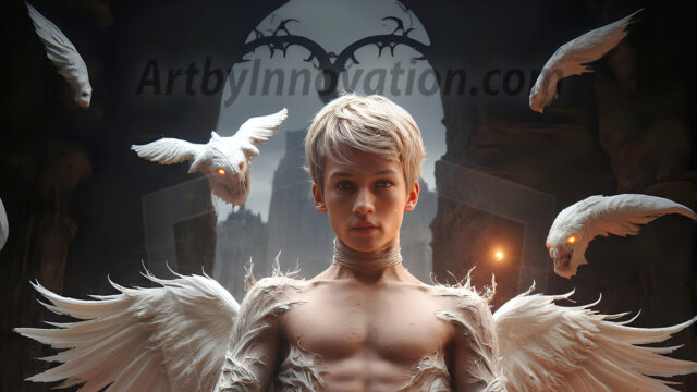 AI male art photos with a fantastical atmosphere. Imagine a Hogwarts School of Witchcraft student, from the Harry Potter series, a handsome, beautiful, and attractive, shirtless young teenage boy, standing firm against a threat. With a detailed Hogwarts castle background, casting a powerful spell, conjuring creatures based on their assigned house crest. From Demonic snakes, powerful lions, fierce badgers, or a murder of Crows. Dementors floating ominously in a cloudy sky, and sparks, shadows, and cinematic lighting, offering an otherworldly vibe.