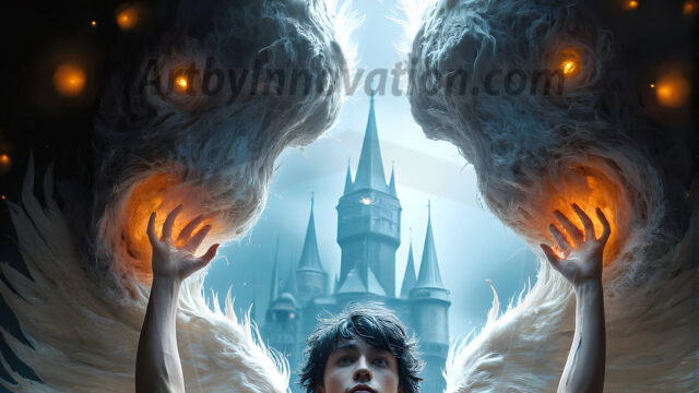 AI male art photos with a fantastical atmosphere. Imagine a Hogwarts School of Witchcraft student, from the Harry Potter series, a handsome, beautiful, and attractive, shirtless young teenage boy, standing firm against a threat. With a detailed Hogwarts castle background, casting a powerful spell, conjuring creatures based on their assigned house crest. From Demonic snakes, powerful lions, fierce badgers, or a murder of Crows. Dementors floating ominously in a cloudy sky, and sparks, shadows, and cinematic lighting, offering an otherworldly vibe.