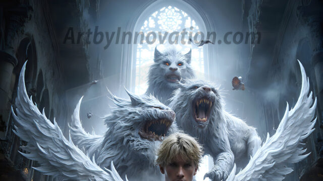 AI male art photos with a fantastical atmosphere. Imagine a Hogwarts School of Witchcraft student, from the Harry Potter series, a handsome, beautiful, and attractive, shirtless young teenage boy, standing firm against a threat. With a detailed Hogwarts castle background, casting a powerful spell, conjuring creatures based on their assigned house crest. From Demonic snakes, powerful lions, fierce badgers, or a murder of Crows. Dementors floating ominously in a cloudy sky, and sparks, shadows, and cinematic lighting, offering an otherworldly vibe.