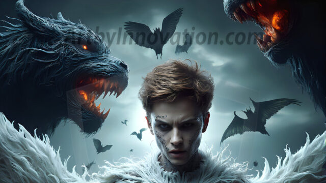 AI male art photos with a fantastical atmosphere. Imagine a Hogwarts School of Witchcraft student, from the Harry Potter series, a handsome, beautiful, and attractive, shirtless young teenage boy, standing firm against a threat. With a detailed Hogwarts castle background, casting a powerful spell, conjuring creatures based on their assigned house crest. From Demonic snakes, powerful lions, fierce badgers, or a murder of Crows. Dementors floating ominously in a cloudy sky, and sparks, shadows, and cinematic lighting, offering an otherworldly vibe.