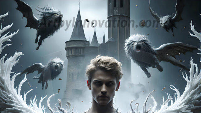 AI male art photos with a fantastical atmosphere. Imagine a Hogwarts School of Witchcraft student, from the Harry Potter series, a handsome, beautiful, and attractive, shirtless young teenage boy, standing firm against a threat. With a detailed Hogwarts castle background, casting a powerful spell, conjuring creatures based on their assigned house crest. From Demonic snakes, powerful lions, fierce badgers, or a murder of Crows. Dementors floating ominously in a cloudy sky, and sparks, shadows, and cinematic lighting, offering an otherworldly vibe.