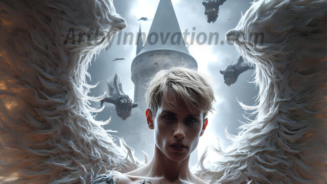 AI male art photos with a fantastical atmosphere. Imagine a Hogwarts School of Witchcraft student, from the Harry Potter series, a handsome, beautiful, and attractive, shirtless young teenage boy, standing firm against a threat. With a detailed Hogwarts castle background, casting a powerful spell, conjuring creatures based on their assigned house crest. From Demonic snakes, powerful lions, fierce badgers, or a murder of Crows. Dementors floating ominously in a cloudy sky, and sparks, shadows, and cinematic lighting, offering an otherworldly vibe.