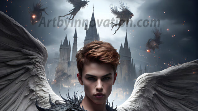 AI male art photos with a fantastical atmosphere. Imagine a Hogwarts School of Witchcraft student, from the Harry Potter series, a handsome, beautiful, and attractive, shirtless young teenage boy, standing firm against a threat. With a detailed Hogwarts castle background, casting a powerful spell, conjuring creatures based on their assigned house crest. From Demonic snakes, powerful lions, fierce badgers, or a murder of Crows. Dementors floating ominously in a cloudy sky, and sparks, shadows, and cinematic lighting, offering an otherworldly vibe.