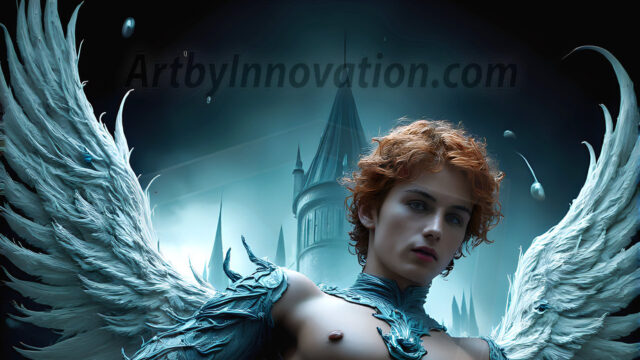 AI male art photos with a fantastical atmosphere. Imagine a Hogwarts School of Witchcraft student, from the Harry Potter series, a handsome, beautiful, and attractive, shirtless young teenage boy, standing firm against a threat. With a detailed Hogwarts castle background, casting a powerful spell, conjuring creatures based on their assigned house crest. From Demonic snakes, powerful lions, fierce badgers, or a murder of Crows. Dementors floating ominously in a cloudy sky, and sparks, shadows, and cinematic lighting, offering an otherworldly vibe.