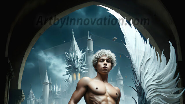 AI male art photos with a fantastical atmosphere. Imagine a Hogwarts School of Witchcraft student, from the Harry Potter series, a handsome, beautiful, and attractive, shirtless young teenage boy, standing firm against a threat. With a detailed Hogwarts castle background, casting a powerful spell, conjuring creatures based on their assigned house crest. From Demonic snakes, powerful lions, fierce badgers, or a murder of Crows. Dementors floating ominously in a cloudy sky, and sparks, shadows, and cinematic lighting, offering an otherworldly vibe.