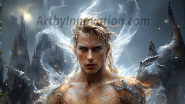 AI male art photos with a fantastical atmosphere. Imagine a Hogwarts School of Witchcraft student, from the Harry Potter series, a handsome, beautiful, and attractive, shirtless young teenage boy, standing firm against a threat. With a detailed Hogwarts castle background, casting a powerful spell, conjuring creatures based on their assigned house crest. From Demonic snakes, powerful lions, fierce badgers, or a murder of Crows. Dementors floating ominously in a cloudy sky, and sparks, shadows, and cinematic lighting, offering an otherworldly vibe.